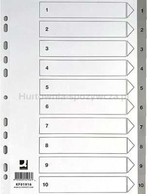 Q-Connect Przekładki PP, A4, 225x297mm, 1-10, 10 kart, szare 