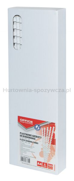 Office Products Grzbiety do bindowania A4, 6mm (25 kartek), 100 szt., białe  - 2