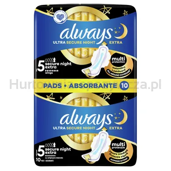 Always Podpaski Ze Skrzydełkami Ultra Secure Night Extra With Wings 10 Sztuk