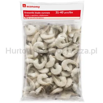 Tge Krewetki białe Vannamei surowe, obrane, z ogonkiem 31-40pcs/lb worek 0,75kg/1kg, 25% glazury