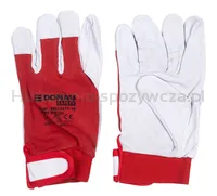 Rękawice robocze DONAU SAFETY, skóra kozia po stronie dłoni, rzep, rozm. 10/XL, biało-czerwone - 4