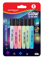 Keyroad Klej brokatowy Luminious, fluorescencyjny, 6x10ml, blister, mix kolorów