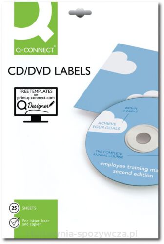 Etykiety Na Płyty Cd/Dvd Q-Connect, Średnica 117Mm, Okrągłe, Białe