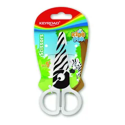 Nożyczki szkolne KEYROAD, 12,2cm, bezpieczne, zebra, blister, biało-czarny