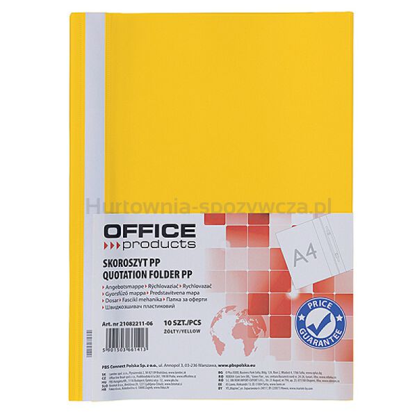 Office Products Skoroszyt, 120/180 mic, PP, żółty 
