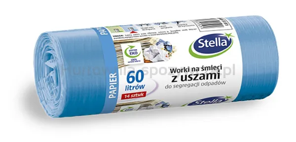 Worki z uszami STELLA, do segregacji odpadów papierowych, 60 l, 14 szt., niebieskie, niebieski