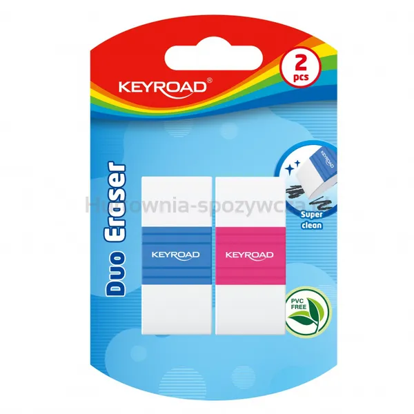 Gumka do ścierania KEYROAD, ergonomiczna, dwukolorowa, 2 szt., blister, mix kolorów