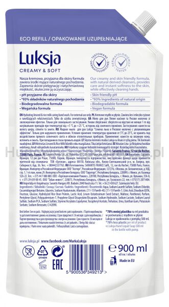 Kremowe mydło w płynie LUKSJA, len, zapas 900ml - 2