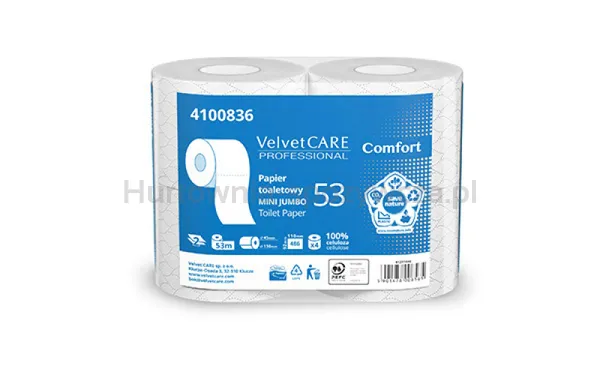 Papier Toaletowy Celulozowy Velvet Comfort, 2-Warstwowy, 486 Listków, 4Szt., Biały