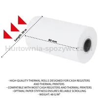 Rolki termiczne OFFICE PRODUCTS, 80mm x 30m, gr. 48 +/- 6, 10 szt., białe - 3