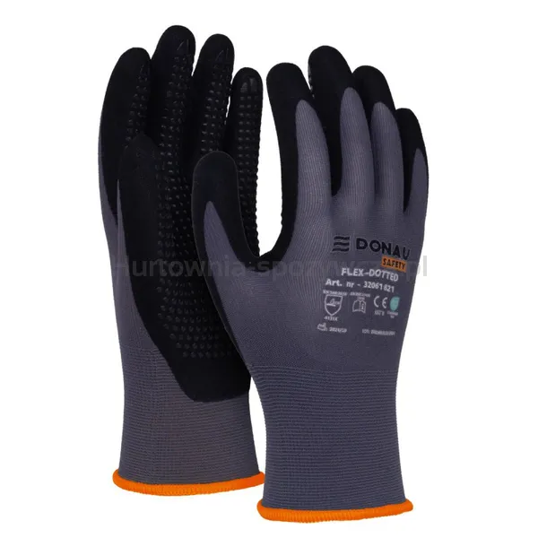 Rękawice DONAU SAFETY Flex-Dotted, kat. II, rozm. 7, szare