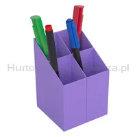 Przybornik na biurko ICO kwadratowy, plastikowy, 4 komory, fioletowy - 2