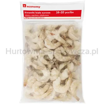 Tge Krewetki białe Vannamei surowe, obrane, z ogonkiem 16-20pcs/lb 0,75kg/1kg, 25% glazury