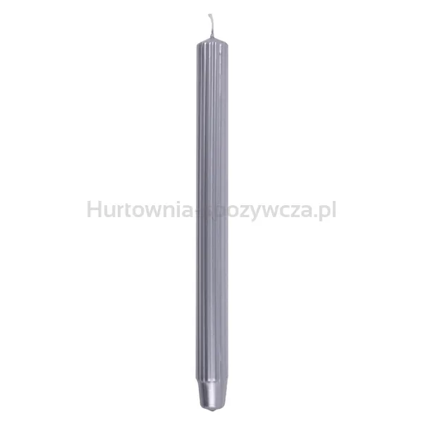 Świeca Stołowa Długa Ryflowana Donau Home, Lakierowana, 25X300 Mm, 4 Szt., Srebrna