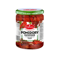 Pomidory suszone w oleju z ziołami paski 480g/320g Urbanek
