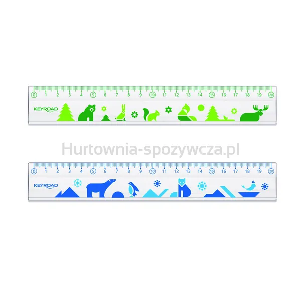 Linijka plastikowa KEYROAD, 20cm, transparentna z nadrukiem deco, zawieszka