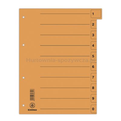 Donau Przekładka karton A4, 235x300mm, 0-9, 1 karta z perforacją, pomarańczowa 