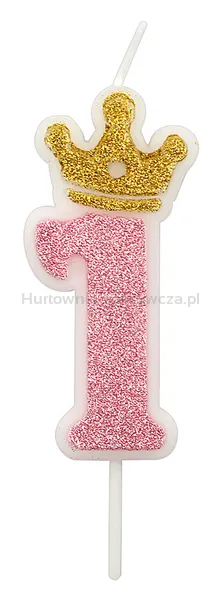 Świeczka PARTY GO, cyfra 1, 6,8cm, różowa