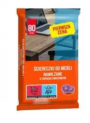 Ściereczki nawilżane FIXI, do mebli, o zapachu kwiatowym, 80 szt., białe ściereczki