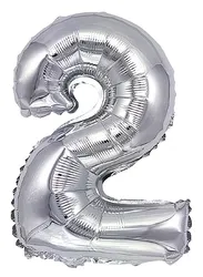 Balon foliowy PARTY GO, cyfra 2, 80cm, srebrny