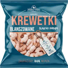Family Fish Krewetki białe blanszowane obrane z ogonkiem 31-40 szt./lb,mrożone, glazurowane (Litopenaeus vannamei), masa netto bez glazury 225g