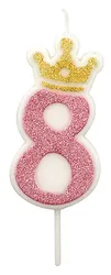 Świeczka PARTY GO, cyfra 8, 6,8cm, różowa
