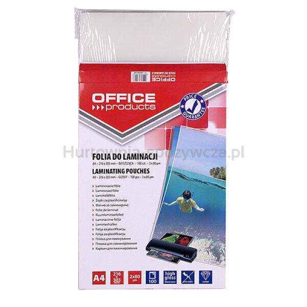 Office Products Folia Do Laminowania, A4, 2x80mikr., błyszcząca, 100szt., transparentna  - 4