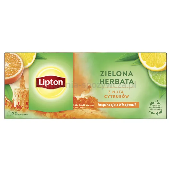 Lipton Herbata zielona, z nutą cytrusów, 20 torebek