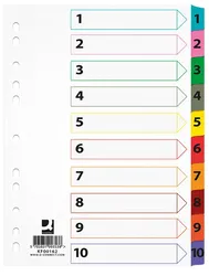 Przekładki Q-Connect Mylar, Karton, A4, 225X297Mm, 1-10, 10 Kart, Lam. Indeks, Mix Kolorów