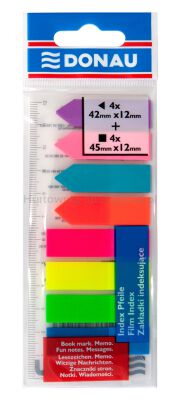 Donau Zakładki indeksujące PP, 12x45mm/12x42mm, stand. /strzałka, 4x25/4x25 kart., mix kolorów 