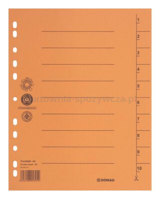 Donau Przekładka karton A4, 235x300mm, 1-10, 1 karta, pomarańczowa 