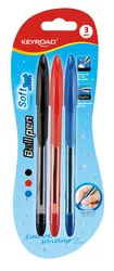 Długopis KEYROAD Ball Pen Soft Jet, miękki uchwyt, 0,7mm, 3 szt., blister, mix kolorów