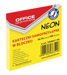 Office Products Bloczek Samoprzylepny76x76mm, 1x100 kart., neon, żółty 