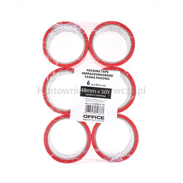 Taśma pakowa OFFICE PRODUCTS, 48mm x 50y, 36mic, EAN na 1szt., czerwona - 2