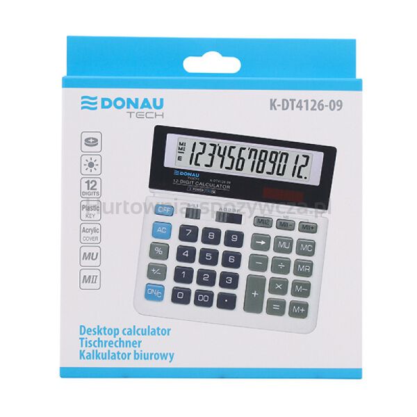Donau Kalkulator biurowy TECH, 12-cyfr. wyświetlacz, wym. 155x152x28 mm, biały  - 4