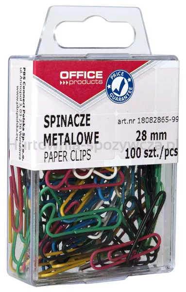 Office Products Spinacze kolorowe powlekane, 28mm, w pudełku, 100szt., mix kolorów 