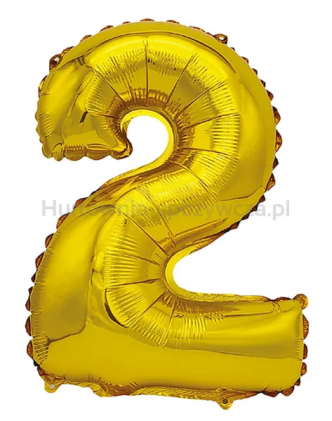 Balon foliowy PARTY GO, cyfra 2, 80cm, złoty