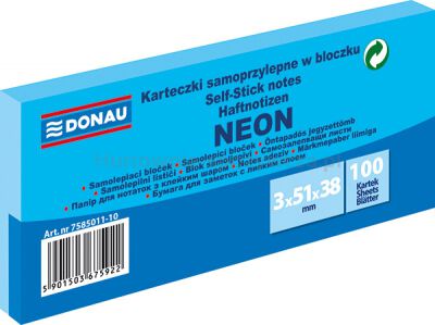 Donau Bloczek Samoprzylepny 38x51mm, 3x100 kart., neon, niebieski 