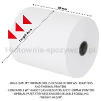 Rolki termiczne OFFICE PRODUCTS, 80mm x 80m, gr. 48 +/- 6, 6 szt., białe - 3