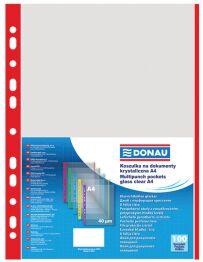 Donau Koszulki na dokumentyPP, A4, krystal 40mikr kolorowy brzeg - czerwony, 100szt. 