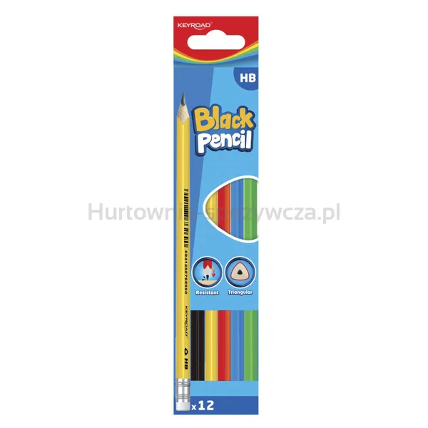 Keyroad Ołówek drewniany z gumką HB. kolorowa obudowa, 12 szt., mix kolorów