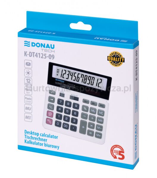 Donau Kalkulator biurowy TECH, 12-cyfr. wyświetlacz, wym. 155x152x28 mm, biały  - 5