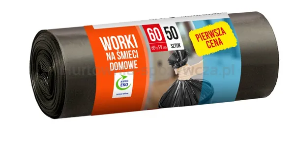 Worki na śmieci domowe FIXI, 60 l, 50 szt., czarne