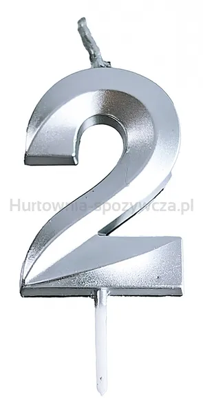 Świeczka PARTY GO, cyfra 2, 4,8cm, srebrna