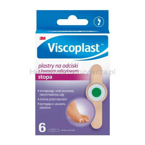 Plastry Na Odciski Viscoplast, Z Kwasem Salicylowym,70X12,5Mm, Pudełko, 6Szt.
