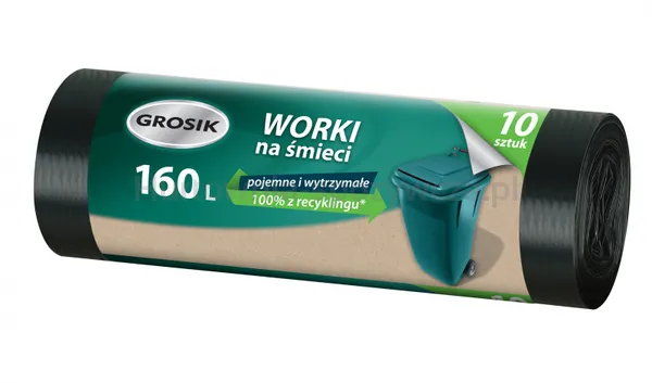 Worki na śmieci GROSIK, LDPE, 160l, 10 szt., czarne
