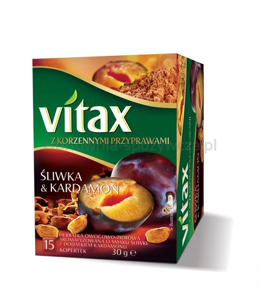 Vitax Herbata owocowo-ziołowa, śliwka i kardamon, 15 kopert