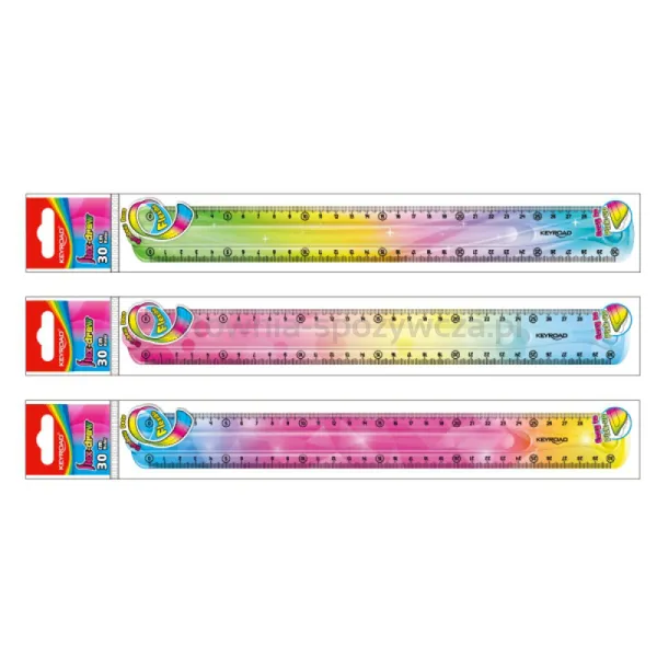 Linijka KEYROAD, 30 cm, elastyczna, tęczowa, zawieszka, mix kolorów