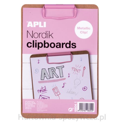 Clipboard Apli Nordik, Deska A5, Drewniana, Z Metalowym Klipsem, Pastelowy Różowy