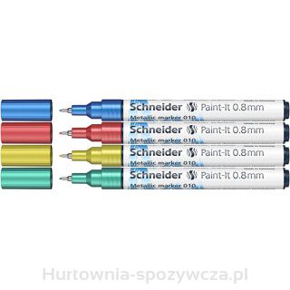 Marker Akrylowy Schneider Paint-It Metallic, 0,8 Mm, Etui 4 Szt., Niebieski, Czerowny, Żółty, Zielony